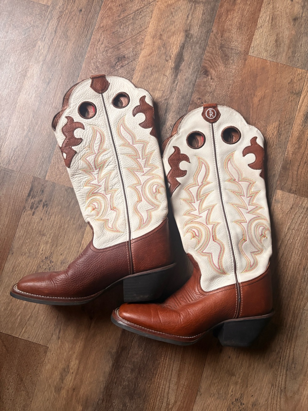 Tony Lama Brown Leather Western Boot Interior with Red Pull-Tab Women’s Size 8